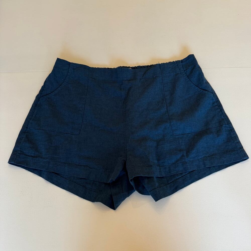 Free People Free-est Navy Blue Linen Pull-On Shorts Size XL Elastic Waist